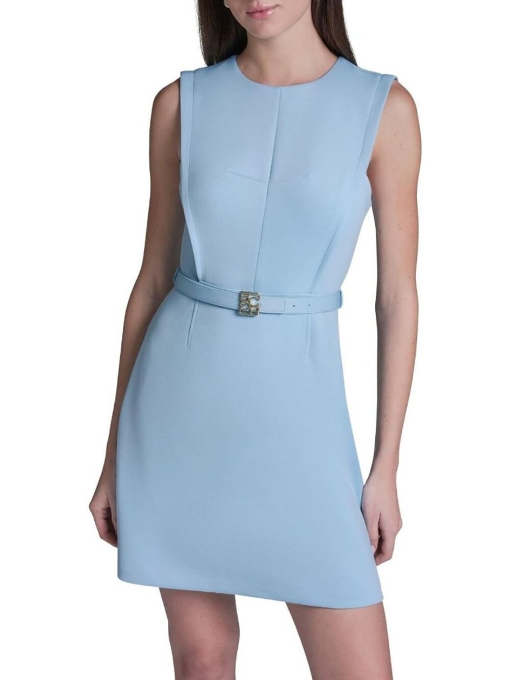 Chic Sleeveless Round Neck Belted A-line Dress for Women - Perfect for Any